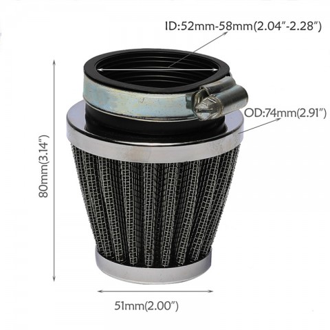 52mm Motorcycle Air Filter For Yamaha Kawasaki Suzuki Honda