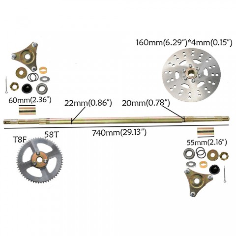 Go Kart Rear Axle Assembly Kit for Mini Kids ATV QUAD Buggy