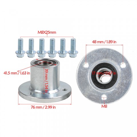 2pc 17mm 3 Stud Front Wheel Hubs Bearing Flange For 5" Tire Go Kart 