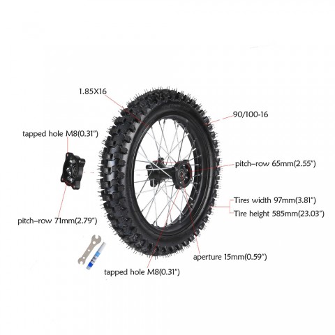 15mm Rear 90/100-16 Tire on Rim For BigWheel Pit Dirt Bike