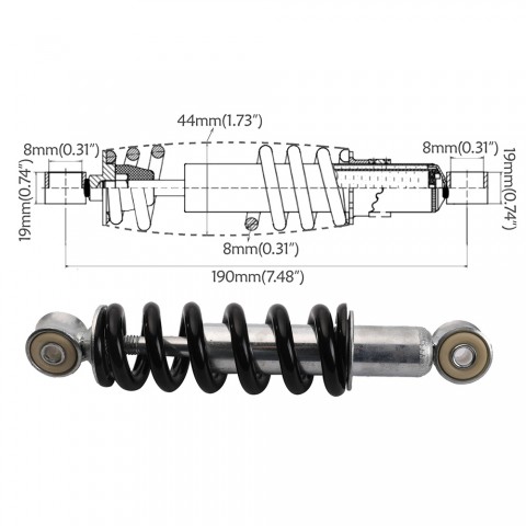 190mm 7.5'' Rear shock Absorbers Suspension for Quad ATV Dirt Pit Bike