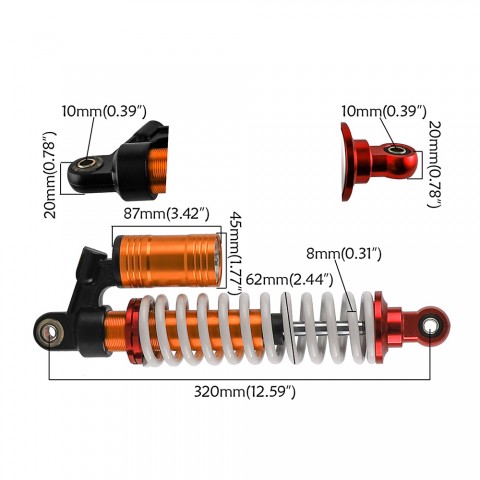 12.5" 320mm 800lbs Hydrauli Air Front Shock Absorber TV Quad Buggy Gokart