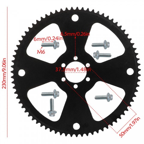 #35 75T Rear Chain Sprocket 1.48" Bore ATV Go Kart Quad Mini Bike Scooter