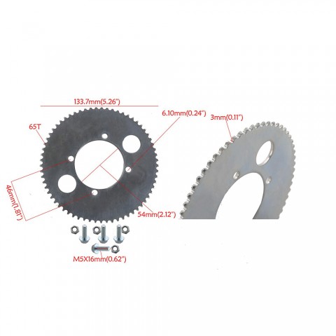 25H 65T Rear Chain Sprocket for 47cc 49cc Scooter Pocket Bike