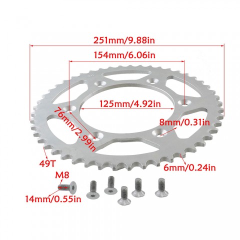 520 Chain Rear Sprocket 49T For Motorcycle Dirt Pit Bike