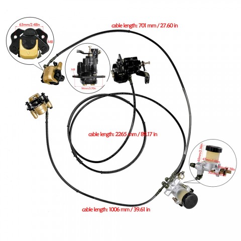 Front Rear Hydraulic Brake 3 Calipers Master Cylinder Assembly Go Kart Golf Cart