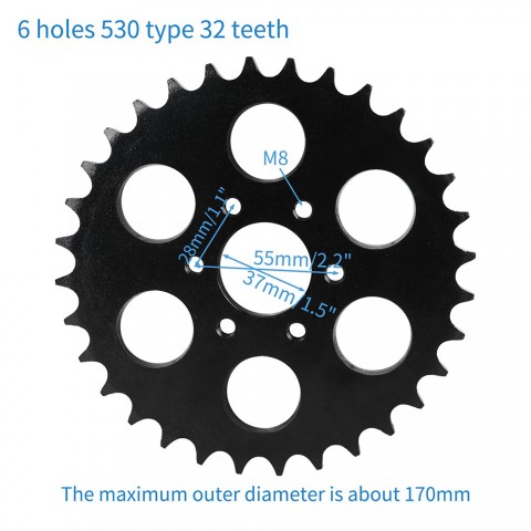 530 Chain 32 Tooth Rear Sprocket 37mm 6 Holes For GY6 ATV Quad Go Kart Buggy Pit