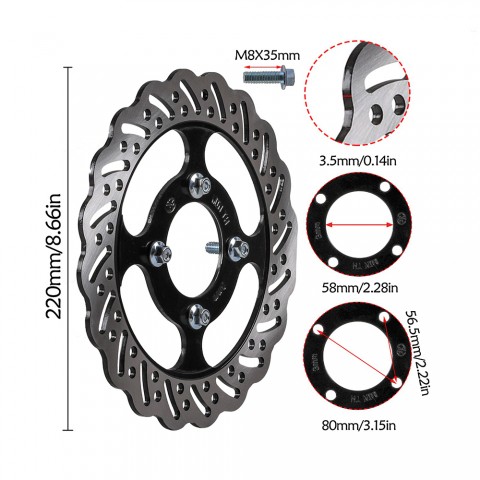 220mm Rear Brake Disc Rotor for 150cc-350cc Dirt Bike ATV Quad Go Kart